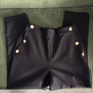 High-Waist Black Button-Accent Trousers